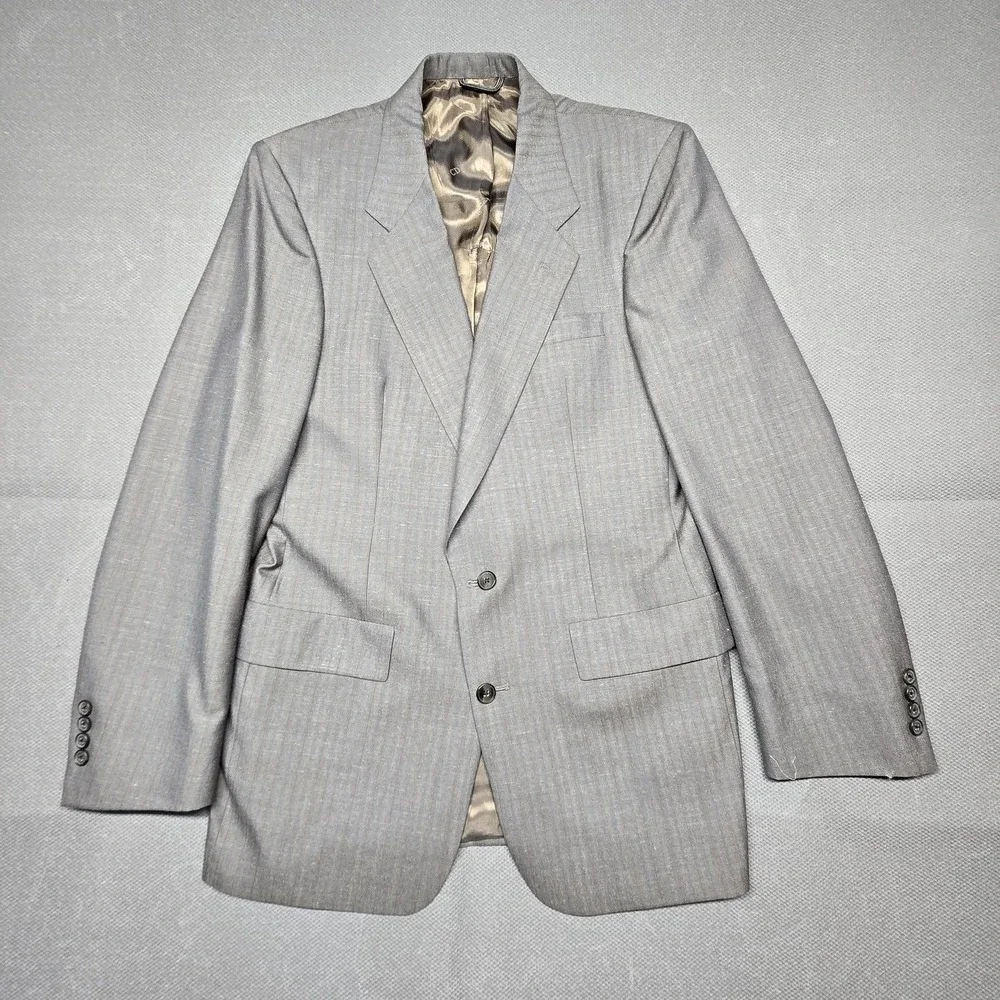 Vintage Christian Dior Blazer Mens‎ 42 Gray Pinstripe Suit Jacket Made USA 80s